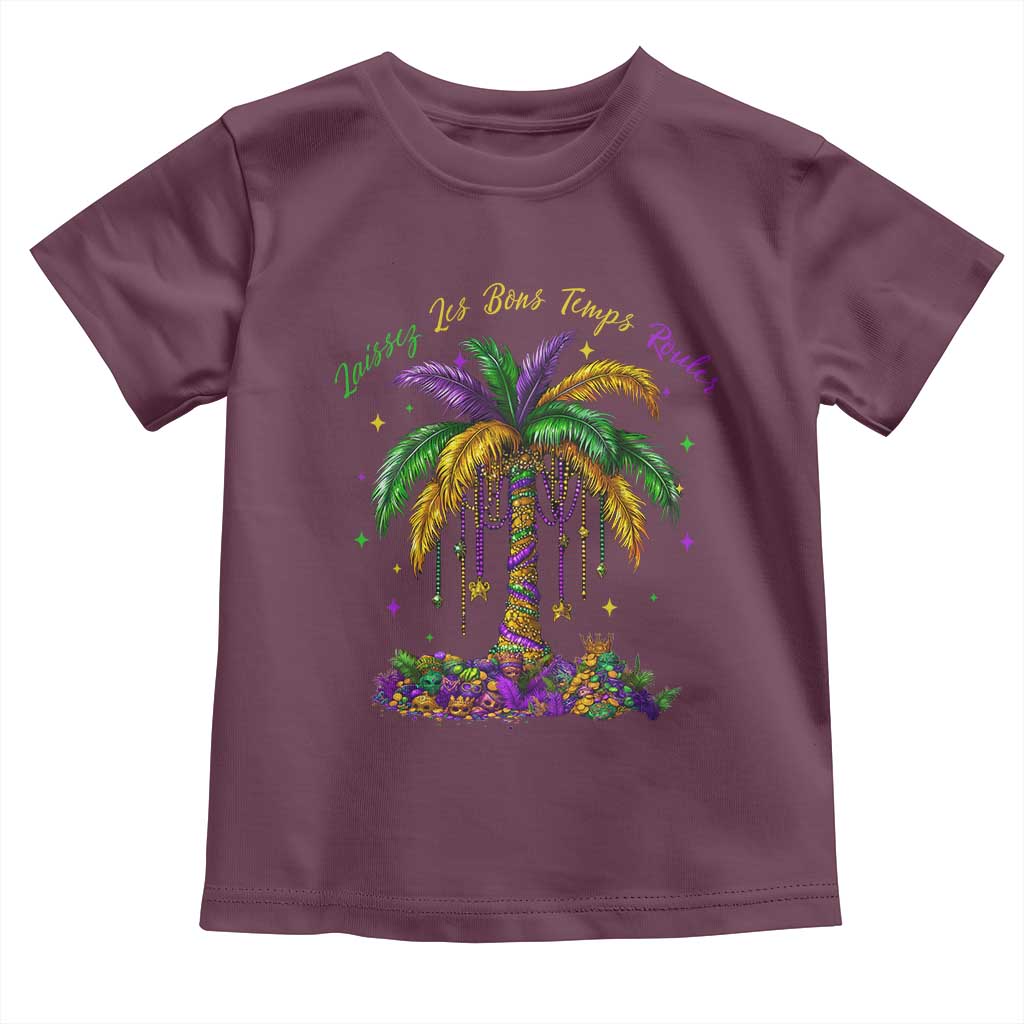Funny Mardi Gras Coconut Palm Tree Toddler T Shirt Laissez Les Bons Temps Rouler Beads Masks TS11 Maroon Print Your Wear