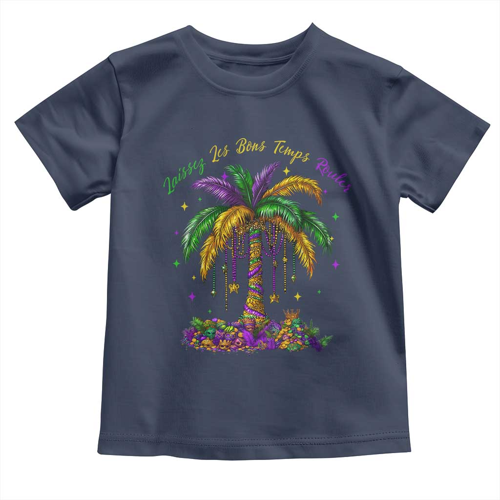 Funny Mardi Gras Coconut Palm Tree Toddler T Shirt Laissez Les Bons Temps Rouler Beads Masks TS11 Navy Print Your Wear