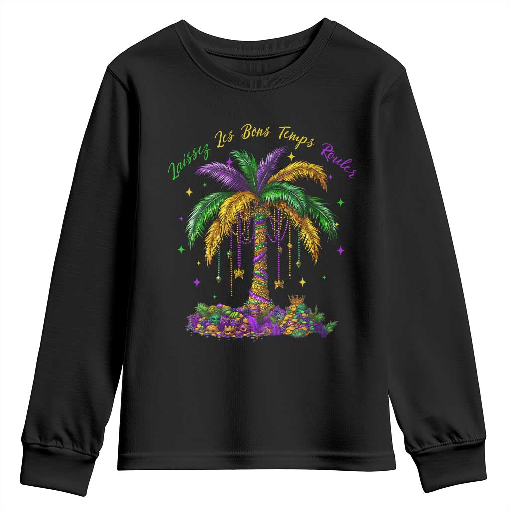 Funny Mardi Gras Coconut Palm Tree Youth Sweatshirt Laissez Les Bons Temps Rouler Beads Masks TS11 Black Print Your Wear