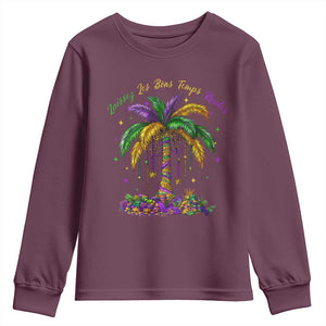 Funny Mardi Gras Coconut Palm Tree Youth Sweatshirt Laissez Les Bons Temps Rouler Beads Masks TS11 Maroon Print Your Wear