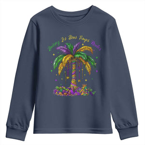 Funny Mardi Gras Coconut Palm Tree Youth Sweatshirt Laissez Les Bons Temps Rouler Beads Masks TS11 Navy Print Your Wear
