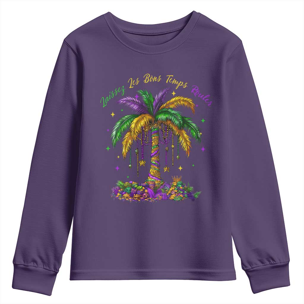 Funny Mardi Gras Coconut Palm Tree Youth Sweatshirt Laissez Les Bons Temps Rouler Beads Masks TS11 Purple Print Your Wear