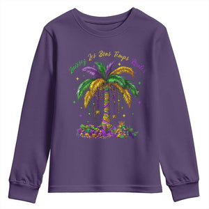 Funny Mardi Gras Coconut Palm Tree Youth Sweatshirt Laissez Les Bons Temps Rouler Beads Masks TS11 Purple Print Your Wear