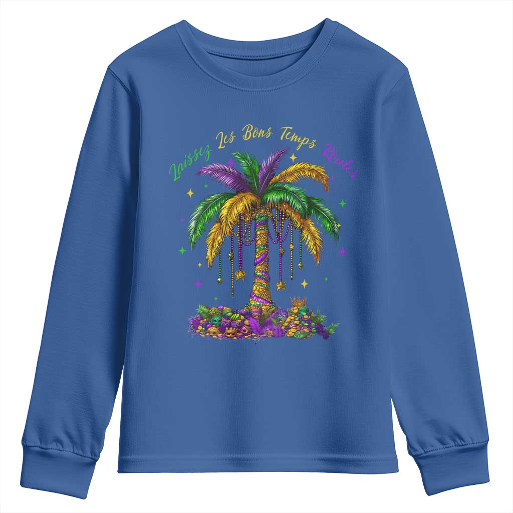 Funny Mardi Gras Coconut Palm Tree Youth Sweatshirt Laissez Les Bons Temps Rouler Beads Masks TS11 Royal Blue Print Your Wear