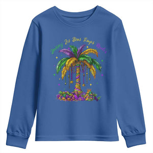 Funny Mardi Gras Coconut Palm Tree Youth Sweatshirt Laissez Les Bons Temps Rouler Beads Masks TS11 Royal Blue Print Your Wear