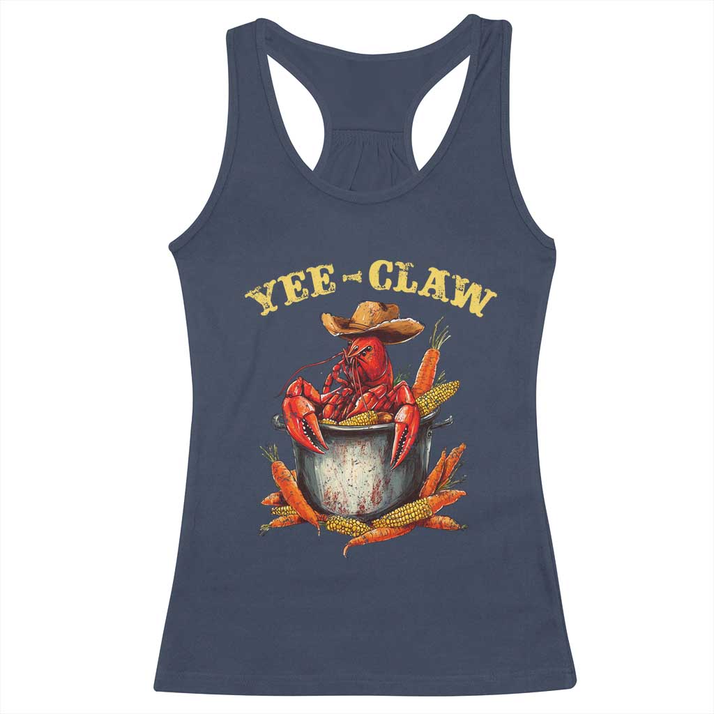 Funny Louisiana Crawfish Cowboy Racerback Tank Top Yee Claw Cajun Seafood TS11 Navy Print Your Wear