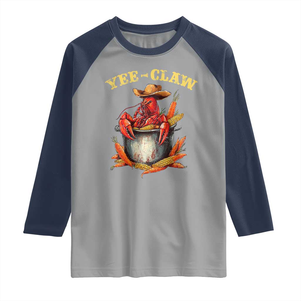 Funny Louisiana Crawfish Cowboy Raglan Shirt Yee Claw Cajun Seafood TS11 Sport Gray Navy Print Your Wear