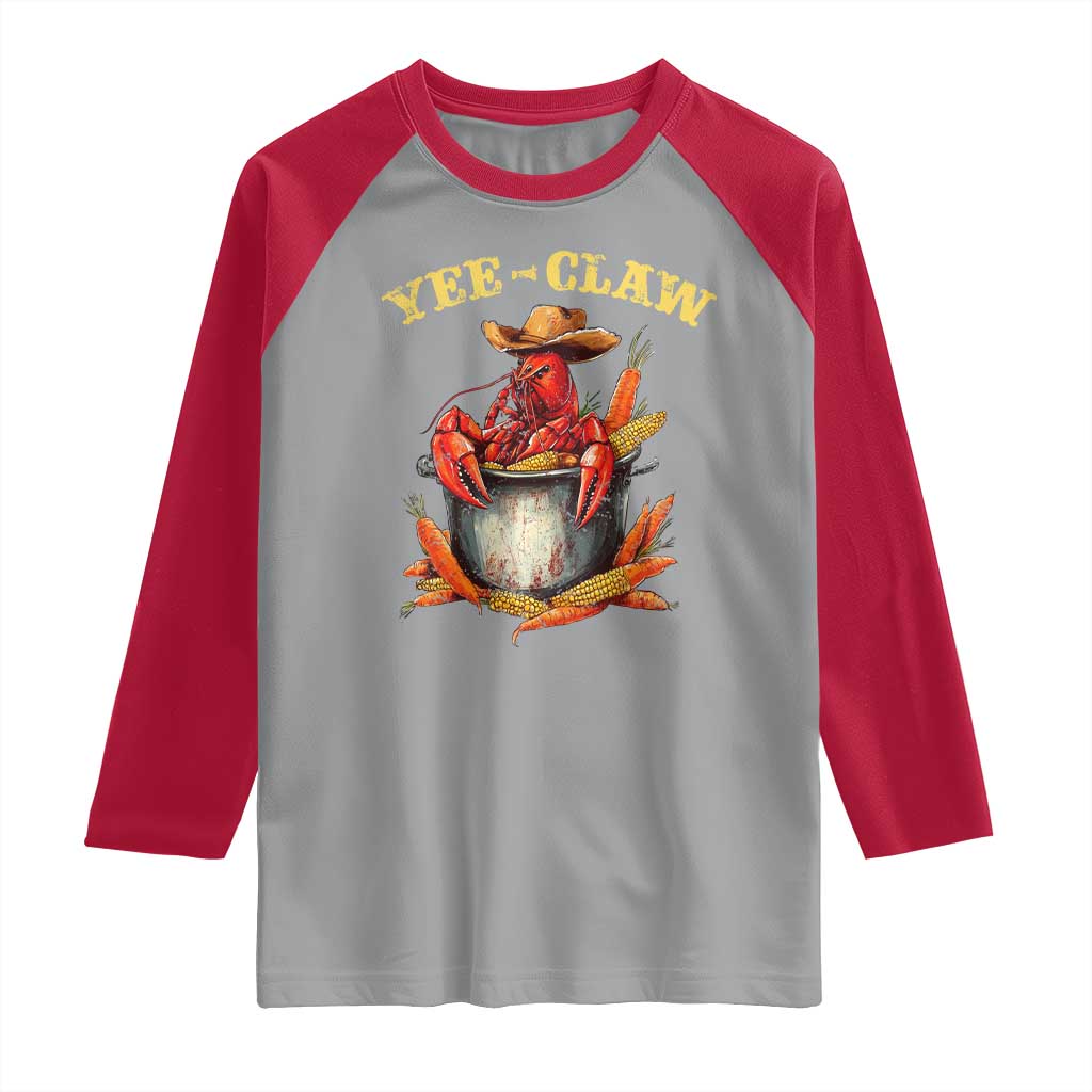 Funny Louisiana Crawfish Cowboy Raglan Shirt Yee Claw Cajun Seafood TS11 Sport Gray Red Print Your Wear