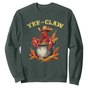Funny Louisiana Crawfish Cowboy Sweatshirt Yee Claw Cajun Seafood TS11 Dark Forest Green Print Your Wear