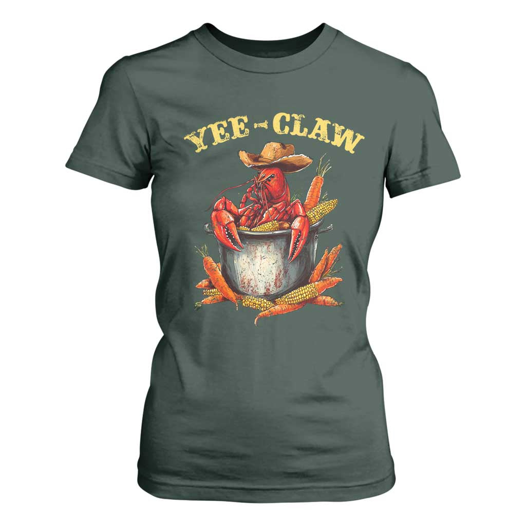 Funny Louisiana Crawfish Cowboy T Shirt For Women Yee Claw Cajun Seafood TS11 Dark Forest Green Print Your Wear