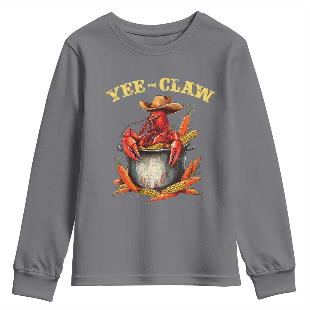 Funny Louisiana Crawfish Cowboy Youth Sweatshirt Yee Claw Cajun Seafood TS11 Charcoal Print Your Wear