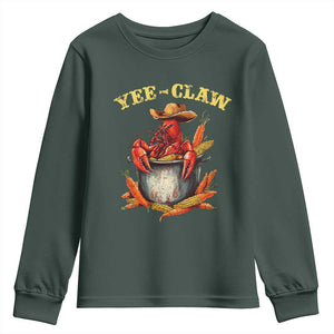 Funny Louisiana Crawfish Cowboy Youth Sweatshirt Yee Claw Cajun Seafood TS11 Dark Forest Green Print Your Wear