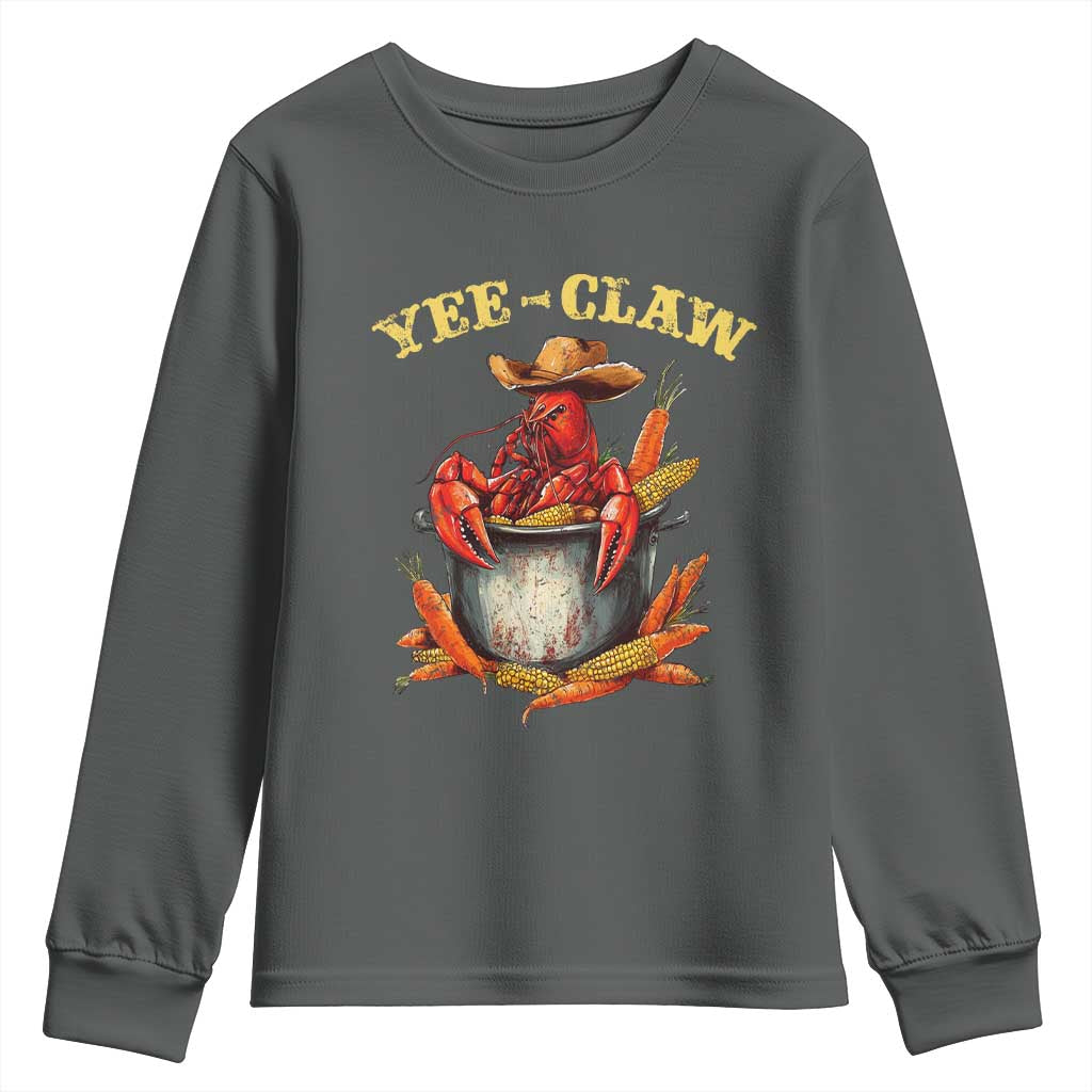 Funny Louisiana Crawfish Cowboy Youth Sweatshirt Yee Claw Cajun Seafood TS11 Dark Heather Print Your Wear