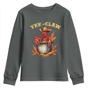 Funny Louisiana Crawfish Cowboy Youth Sweatshirt Yee Claw Cajun Seafood TS11 Dark Heather Print Your Wear