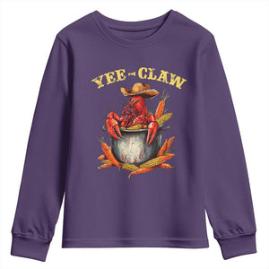 Funny Louisiana Crawfish Cowboy Youth Sweatshirt Yee Claw Cajun Seafood TS11 Purple Print Your Wear