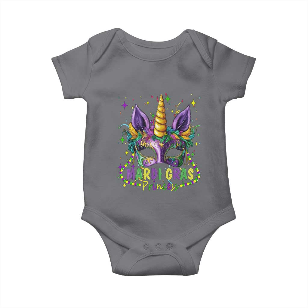 Funny Mardi Gras Princess Baby Onesie Unicorn Mask Party TS11 Charcoal Print Your Wear