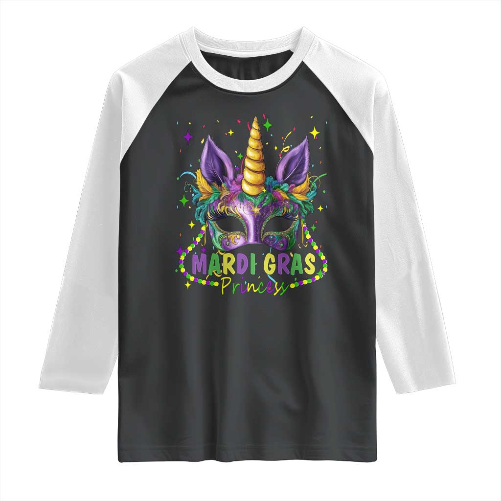 Funny Mardi Gras Princess Raglan Shirt Unicorn Mask Party TS11 Black White Print Your Wear
