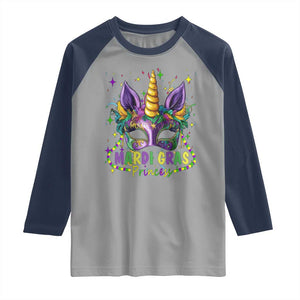 Funny Mardi Gras Princess Raglan Shirt Unicorn Mask Party TS11 Sport Gray Navy Print Your Wear