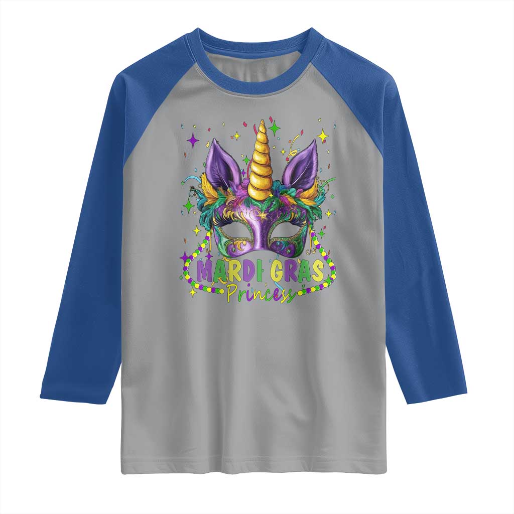 Funny Mardi Gras Princess Raglan Shirt Unicorn Mask Party TS11 Sport Gray Royal Print Your Wear