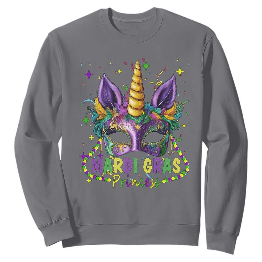 Funny Mardi Gras Princess Sweatshirt Unicorn Mask Party TS11 Charcoal Print Your Wear