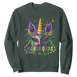 Funny Mardi Gras Princess Sweatshirt Unicorn Mask Party TS11 Dark Forest Green Print Your Wear