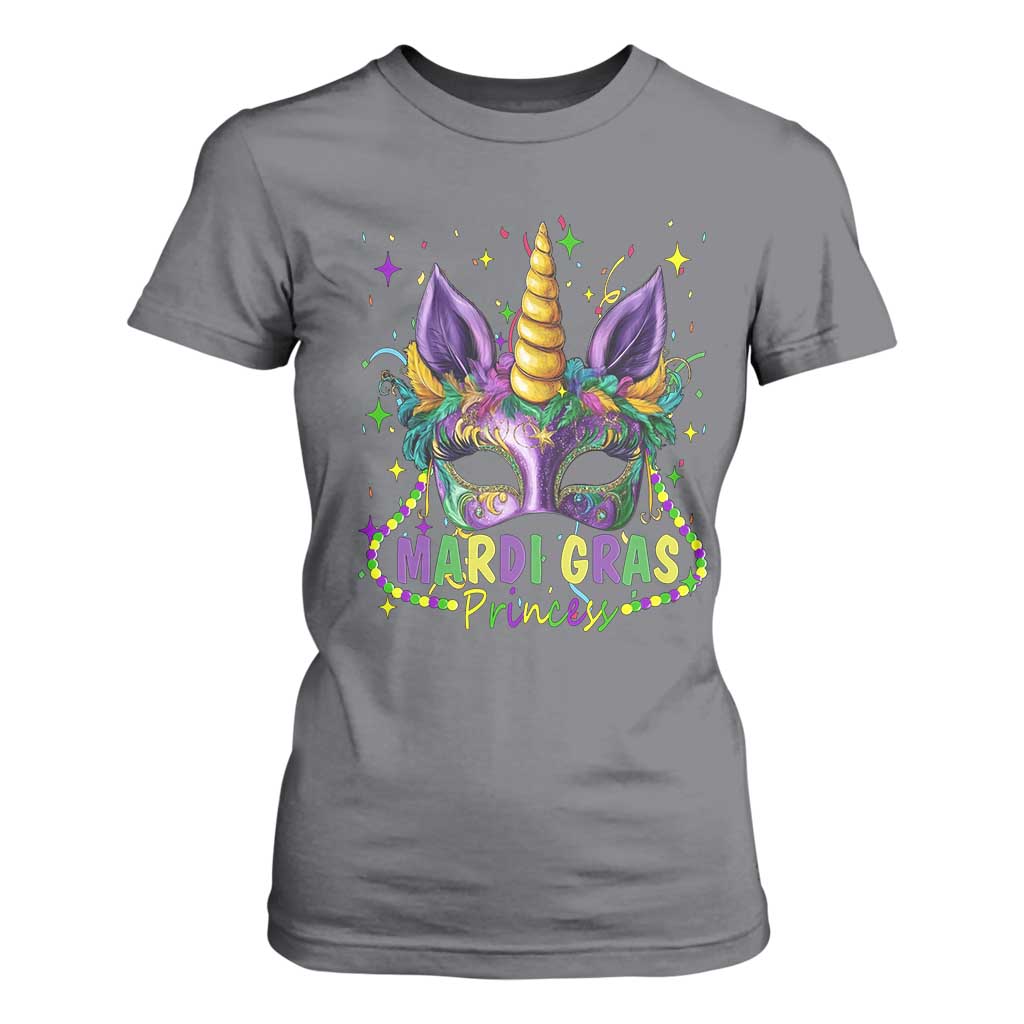 Funny Mardi Gras Princess T Shirt For Women Unicorn Mask Party TS11 Charcoal Print Your Wear
