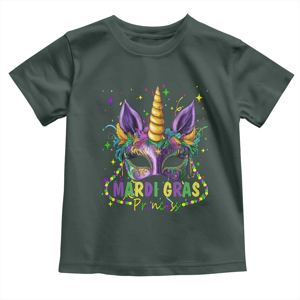 Funny Mardi Gras Princess Toddler T Shirt Unicorn Mask Party TS11 Dark Forest Green Print Your Wear