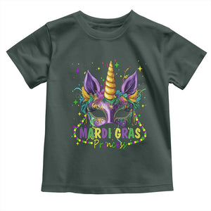 Funny Mardi Gras Princess Toddler T Shirt Unicorn Mask Party TS11 Dark Forest Green Print Your Wear