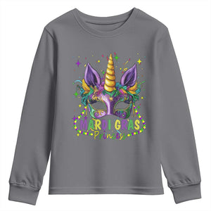 Funny Mardi Gras Princess Youth Sweatshirt Unicorn Mask Party TS11 Charcoal Print Your Wear