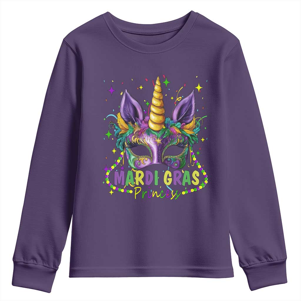 Funny Mardi Gras Princess Youth Sweatshirt Unicorn Mask Party TS11 Purple Print Your Wear