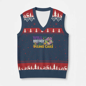 Funny Mardi Gras Will Trade Brother For King Cake V-Neck Knit Sweater Vest Beads Doubloons TS11 Navy Red Print Your Wear