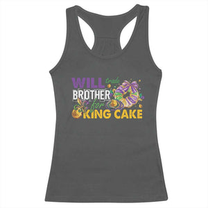Funny Mardi Gras Will Trade Brother For King Cake Racerback Tank Top Beads Doubloons TS11 Dark Heather Print Your Wear