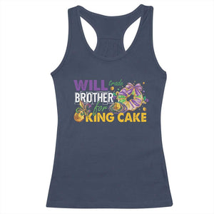 Funny Mardi Gras Will Trade Brother For King Cake Racerback Tank Top Beads Doubloons TS11 Navy Print Your Wear