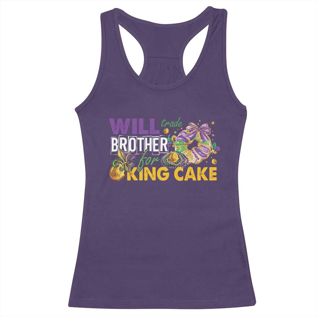 Funny Mardi Gras Will Trade Brother For King Cake Racerback Tank Top Beads Doubloons TS11 Purple Print Your Wear