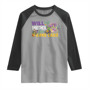 Funny Mardi Gras Will Trade Brother For King Cake Raglan Shirt Beads Doubloons TS11 Sport Gray Black Print Your Wear