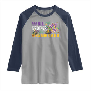 Funny Mardi Gras Will Trade Brother For King Cake Raglan Shirt Beads Doubloons TS11 Sport Gray Navy Print Your Wear