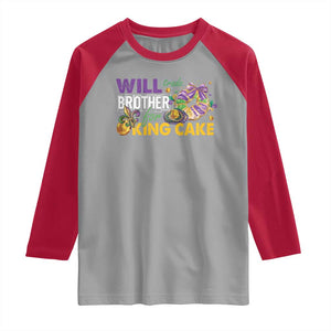 Funny Mardi Gras Will Trade Brother For King Cake Raglan Shirt Beads Doubloons TS11 Sport Gray Red Print Your Wear