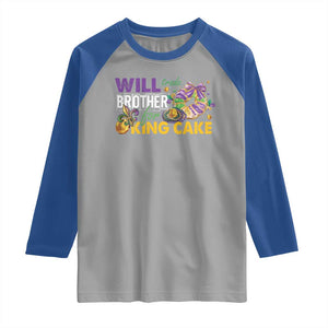Funny Mardi Gras Will Trade Brother For King Cake Raglan Shirt Beads Doubloons TS11 Sport Gray Royal Print Your Wear
