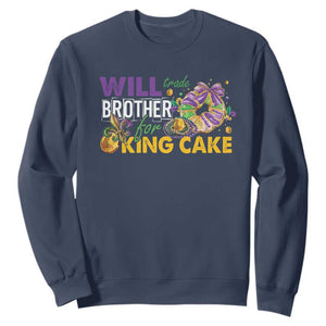 Funny Mardi Gras Will Trade Brother For King Cake Sweatshirt Beads Doubloons TS11 Navy Print Your Wear