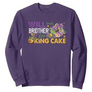 Funny Mardi Gras Will Trade Brother For King Cake Sweatshirt Beads Doubloons TS11 Purple Print Your Wear