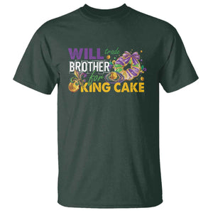 Funny Mardi Gras Will Trade Brother For King Cake T Shirt Beads Doubloons TS11 Dark Forest Green Print Your Wear