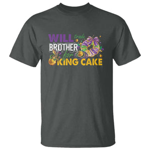 Funny Mardi Gras Will Trade Brother For King Cake T Shirt Beads Doubloons TS11 Dark Heather Print Your Wear