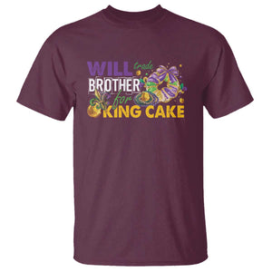 Funny Mardi Gras Will Trade Brother For King Cake T Shirt Beads Doubloons TS11 Maroon Print Your Wear