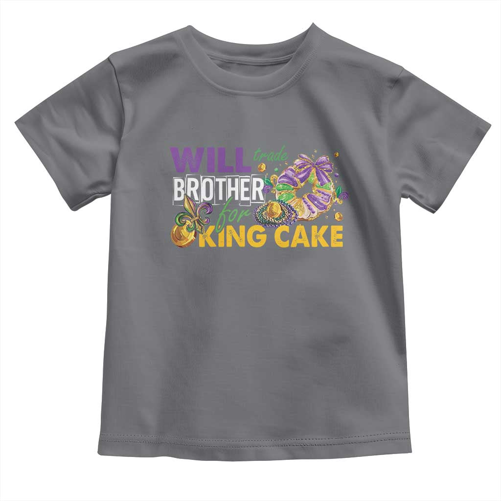 Funny Mardi Gras Will Trade Brother For King Cake Toddler T Shirt Beads Doubloons TS11 Charcoal Print Your Wear
