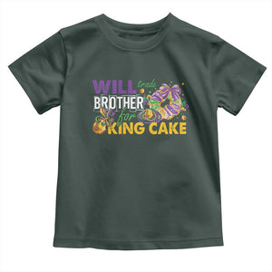 Funny Mardi Gras Will Trade Brother For King Cake Toddler T Shirt Beads Doubloons TS11 Dark Forest Green Print Your Wear