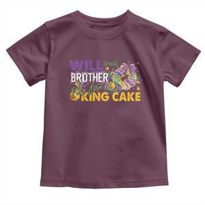 Funny Mardi Gras Will Trade Brother For King Cake Toddler T Shirt Beads Doubloons TS11 Maroon Print Your Wear