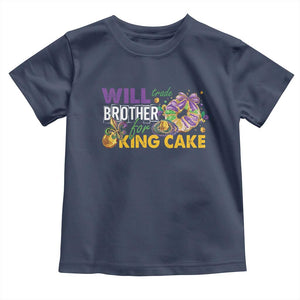 Funny Mardi Gras Will Trade Brother For King Cake Toddler T Shirt Beads Doubloons TS11 Navy Print Your Wear