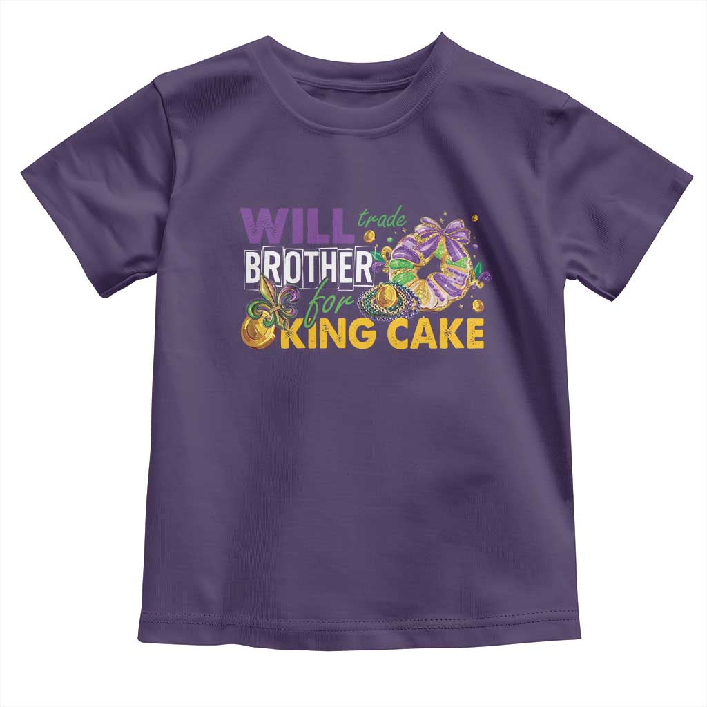 Funny Mardi Gras Will Trade Brother For King Cake Toddler T Shirt Beads Doubloons TS11 Purple Print Your Wear