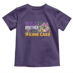 Funny Mardi Gras Will Trade Brother For King Cake Toddler T Shirt Beads Doubloons TS11 Purple Print Your Wear