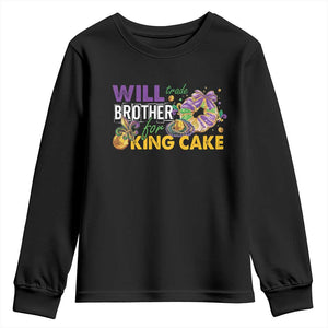 Funny Mardi Gras Will Trade Brother For King Cake Youth Sweatshirt Beads Doubloons TS11 Black Print Your Wear